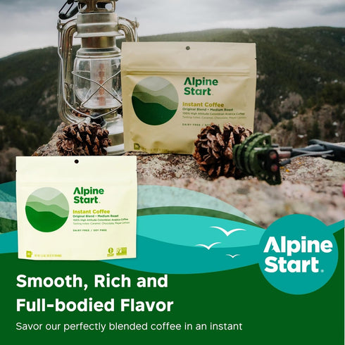 Alpine Start Instant Coffee Powder Mix, Medium Roast Original Blend, Hot or Cold Brew, 30 Servings