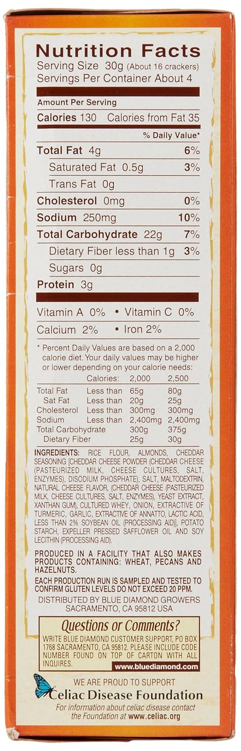 4.25 Oz (Pack 4) Blue Diamond Almonds Nut Thins, Cheddar Cheese