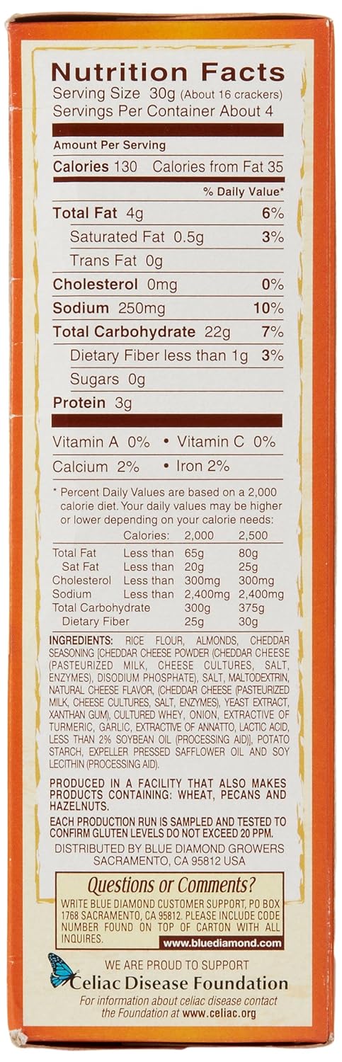 Blue Diamond Almond Nut Thins, Cheddar Cheese, 4.25 Ounce