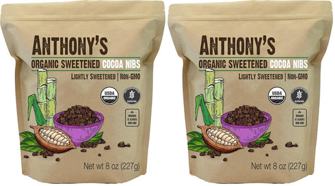 Anthony's Organic Sweetened Cocoa Cacao Nibs, 8 ounce, Gluten Free, Non-GMO, Non-Irradiated,