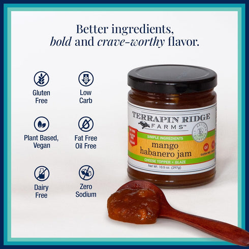 10.5 oz Terrapin Ridge Farms Mango Habanero Gourmet Jam - Sweet Mango & Fiery Habanero Blend - Perfect as a Glaze
