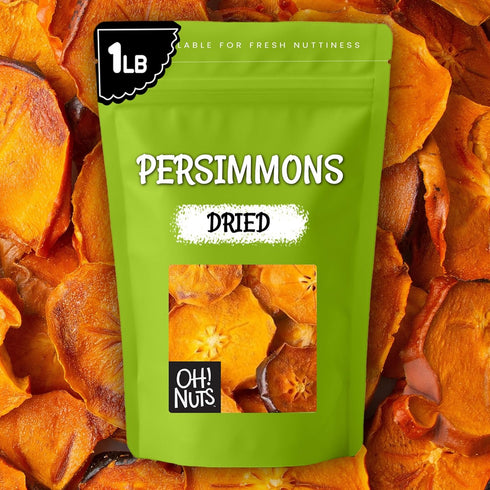 Persimmons 1 lb Persimmon Persimmons Oh! Nuts Dried - Dehydrated Fruit - No Sugar Added - Bag - Slices - Dried