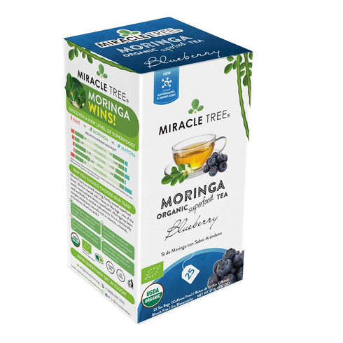 Miracle Tree Organic Moringa Superfood Tea - 25 Individually Sealed Tea Bags, Blueberry