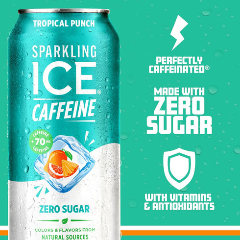 Vitamins,16 oz (Pack 12) Sparkling Ice Caffeine Tropical Punch Sparkling Water with Caffeine, Zero Sugar