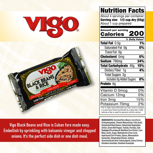 Vigo Authentic Black Beans & Rice, Low Fat, 8oz, Pack of 1