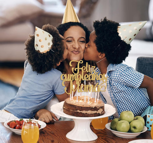 Ferastar Feliz Cumpleaños Mama Cake Topper, Best Mom Ever, Happy Mothers Day, Gold Glitter Birthday Decorations