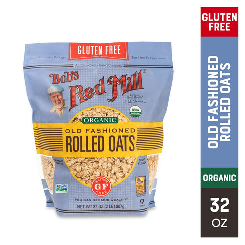 32oz (Pack 1) Bob's Red Mill Gluten Free Organic Old Fashioned Rolled Oats, of - Non GMO, Whole Grain, Vegan, Kosher