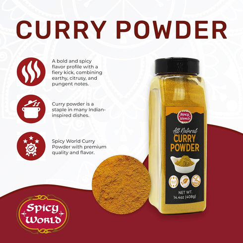Spicy World 14.4 oz 9-Indian Curry Powder Jar - Authentic Blend of Spices, Premium Quality Blend for Curries