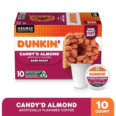10 Dunkin' Candy'd Almond Dark Roast Flavored Coffee, Keurig K-Cup Pods