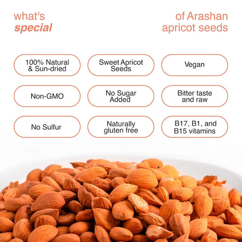 60% (1 LB) Arashan Apricots Seeds - Dried Sweet Raw Apricot Seeds, Natural| BEST Raw & Sweet Apricot Kernels, Directly