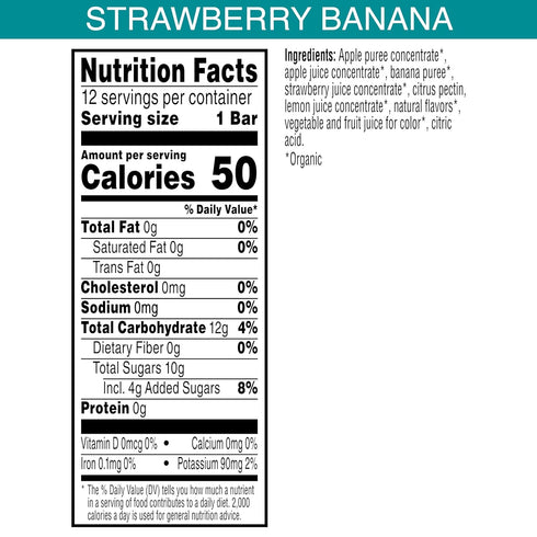 6.2oz (12 Count) Pure Organic, Layered Fruit Bars, Strawberry Banana, Gluten Free and Vegan Fruit Snacks, Box
