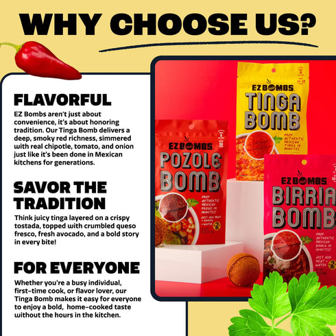 Pack 2 EZ Bombs Tinga Bomb Smoky Chipotle Seasoning, of - Authentic Mexican Seasoning Tinga Spice for Shredded Chicken