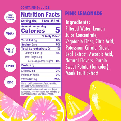 100% 12 oz (Pack 12) Swoon Pink Lemonade - Low Carb, Paleo-Friendly, Gluten-Free Keto Drink - Sugar Free Strawberry