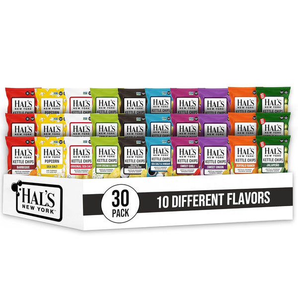 Hal's New York Kettle Cooked Potato Chips, Variety Pack, 10 Flavors, 2 Oz (Pack of