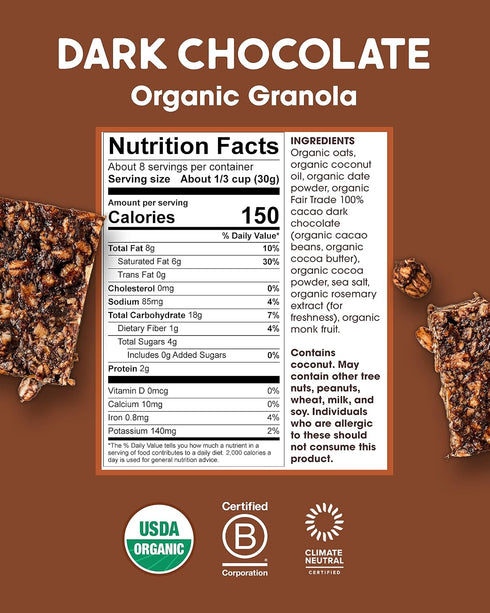 3 Pack) Alter Eco Dark Chocolate Granola, Healthy, Organic Breakfast & Snack, Naturally Sweetened with Fruit, Vegan, No