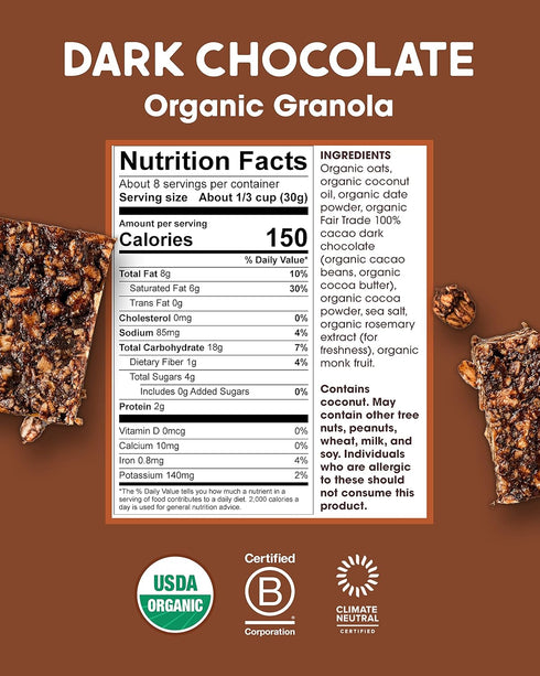 6 Pack) Alter Eco Dark Chocolate Granola, Healthy, Organic Breakfast & Snack, Naturally Sweetened with Fruit, Vegan, No