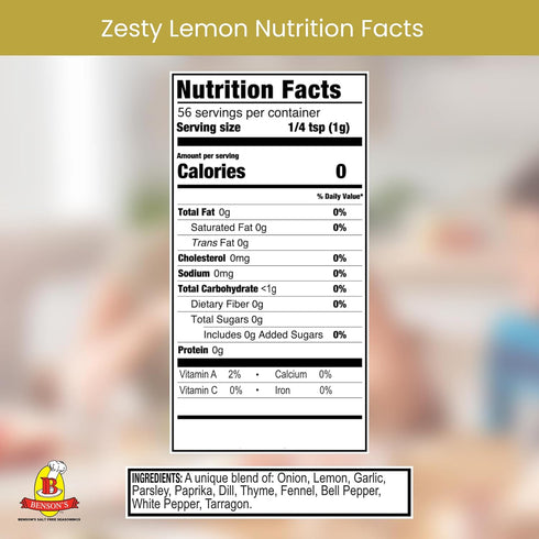 11 2 oz Bensons Zesty Lemon No Salt Seasoning - Sugar-Free, Gluten-Free, No MSG, No Preservatives, No Potassium