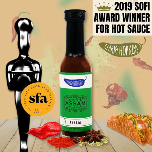 7 5 (1 Pack) Clark + Hopkins Assam Pepper Sauce, Ghost Pepper Curry and Pot Primo Chili Flavored Hot Sauce, Traditional
