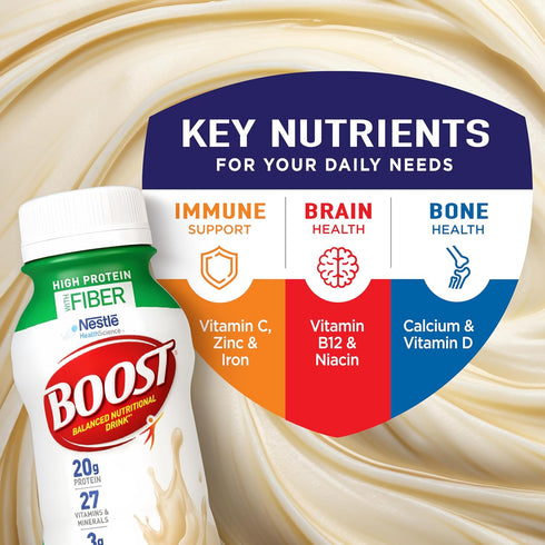 8 oz 24 Pack BOOST High Protein with Fiber Ready to Drink Complete Nutritional Drink, Very Vanilla, fl Bottle