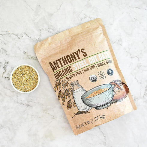 3 lb, Anthony's Organic Steel Cut Oats, Gluten Free, Non GMO, Irish Oatmeal, Whole Grain