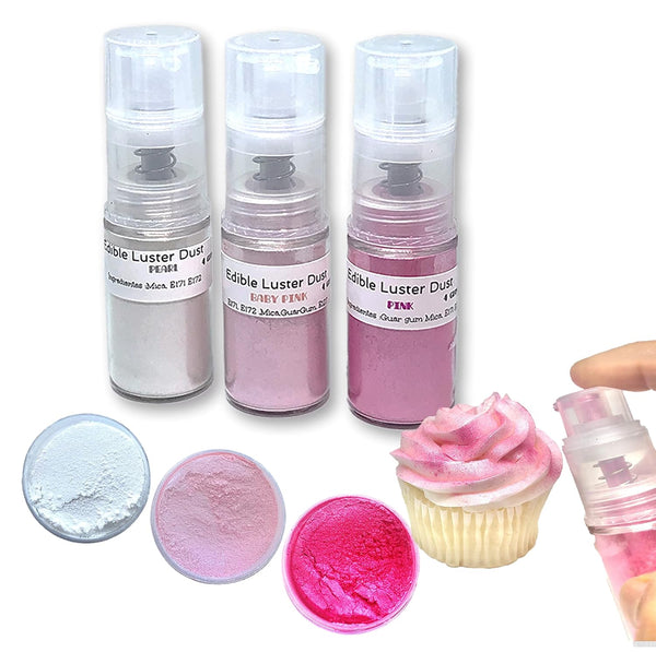 Edible luster dust Spray, Pink, Baby Pink and Pearl white ,Metallic Dust