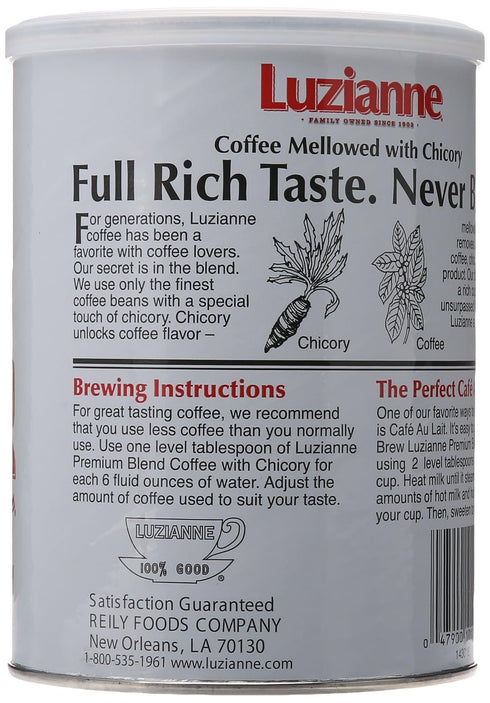 16 Reily Coffee Luzianne Premium Blend Coffee and Chicory, Ounce