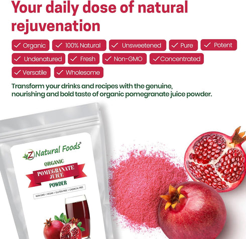 1 lb (16 oz) Z Natural Foods Pomegranate Powder - Organic, - Pure Pomegranate Juice Extract - Nutritious, Antioxidant
