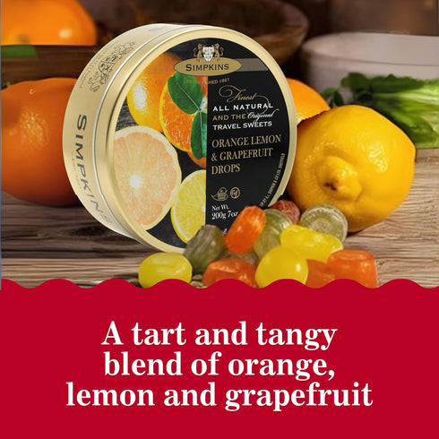 7 (Pack 1) Simpkins Candy Travel Sweet, Orange Lemon & Grapefruit Drops, Ounce Tin