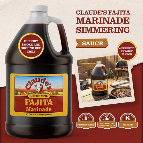 (Pack 4, 64oz) Claude's Authentic Fajita Marinade of - Real Hickory Smoke, Red Chili Fajitas Sauce for Steak, Chicken