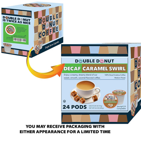 Double Donut Caramel Swirl Medium Roast Decaf Coffee Pods, 24 Capsules for Keurig K Cups Makers