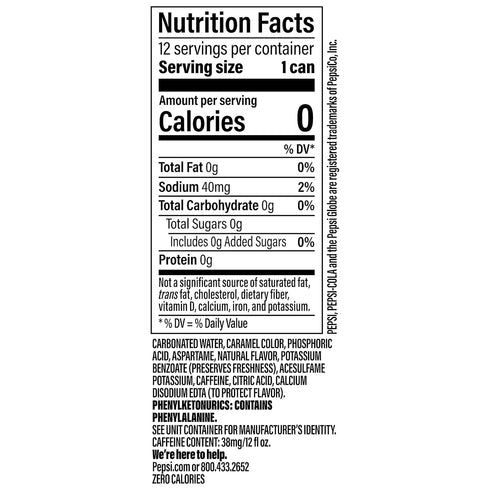 12 Oz (Pack 12) Pepsi Zero Sugar Cola Soda, Fl Cans