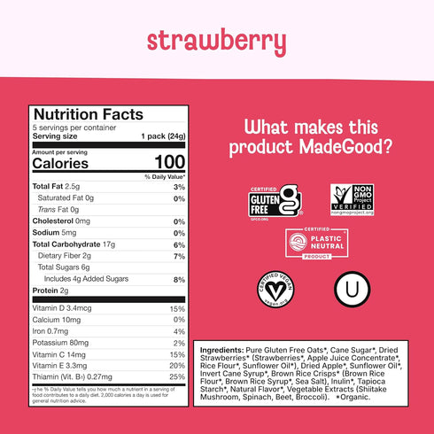 5ct 0.85oz MadeGood Organic Strawberry Granola Bites, x