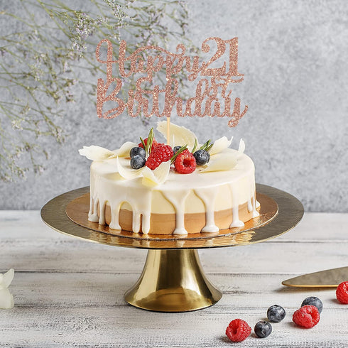 Happy 21st Birthday Cake Topper, 21st Birthday/Anniversary Party Supplies, Rose Gold Glitter Decoration