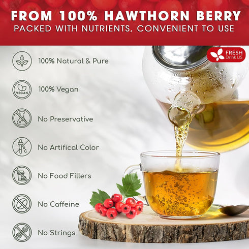 75 100% FreshDrinkUS, Premium Hawthorn Berry Tea - Tea Bags - Natural Herbal Infusion, Caffeine-Free, Rich Aroma
