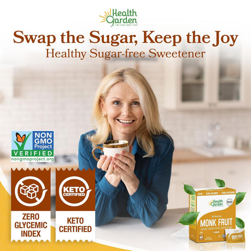 40 Count Packets 1:1 Health Garden Monk Fruit Sweetener, Classic Sugar Substitute Monk Fruit Sugar Substitute