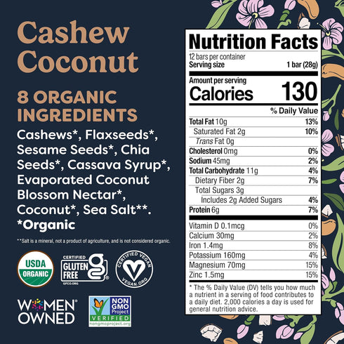 (6G 3s, 1oz, 12-Pack Tosi Nut Bars, Cashew Coconut, Healthy Snacks for Adults & Kids, Plant Based Crunchy Bars
