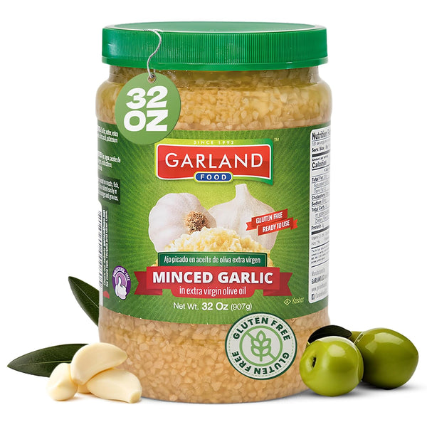 Garland Food Minced Garlic in Jar in Olive Oil 32 oz Made