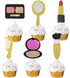 Spa Makeup Cupcake Toppers Decoration Supplies, 24Pcs Gold Glitter for Bridal Shower, Bachelorette, and 18th Birthday