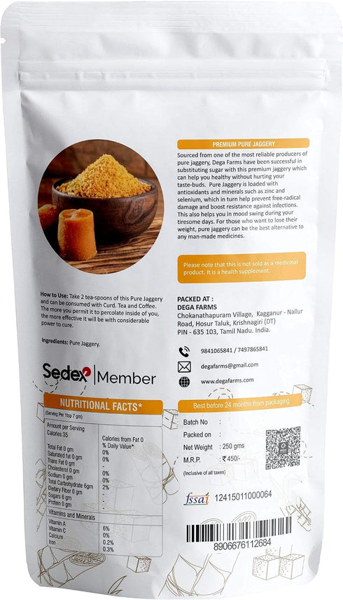 DEGA FARMS 250GM 100% Premium Pure Jaggery - | Made with Pure, Organic & Natural Ingredients - Sedex Certified
