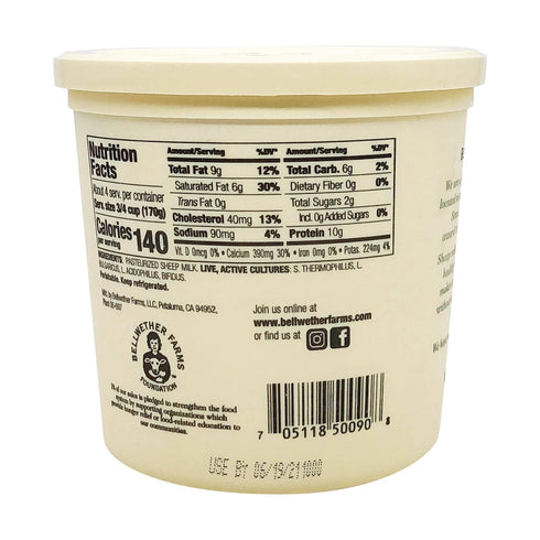 Bellwether Farms 24 OZ Plain Sheep Yogurt