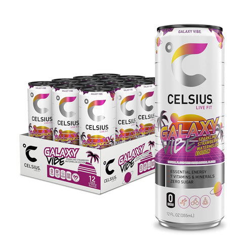 CELSIUS GALAXY VIBE Sparkling Strawberry Watermelon, Sugar Free Energy Drink, 12 Fl