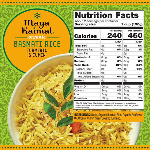 8.5 OZ MAYA KAIMAL Organic Turmeric & Cumin Basmati Rice