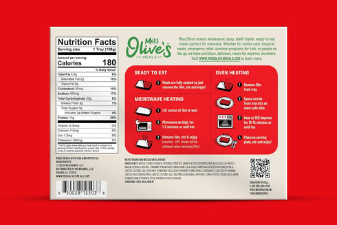 6 Pack (6/9.3 oz K-12 Miss Olives Chicken Pasta Parmesan Ready Meal Trays) | Microwaveable Entre | Heat & Serve Chicken