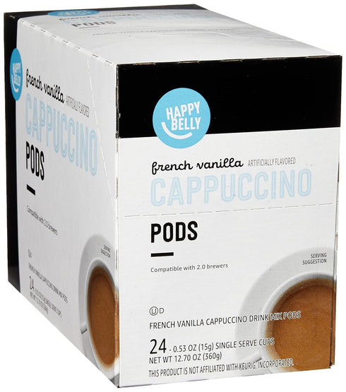 Happy Belly Cappuccino Coffee Pods Light Roast Compatible with 2.0 K-Cup Brewers,
