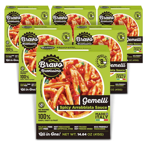 Bravo Bravissimo Gemelli Italian Pasta Meal - Gourmet, Vegan-Friendly, Spicy Arrabbiata Sauce