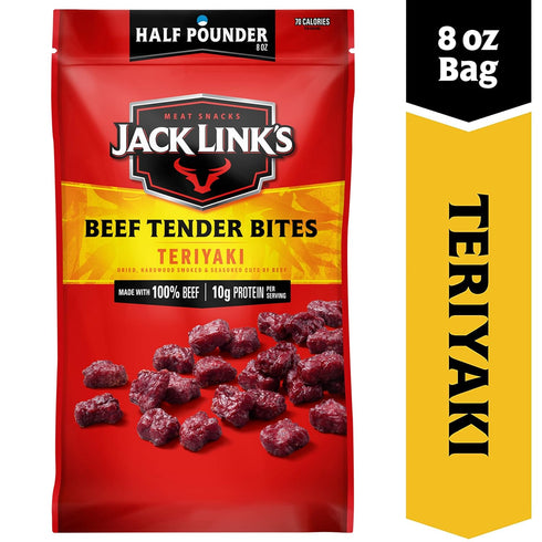 10g 70 100% (Pack 2) Jack Link's Beef Tender Bites, Teriyaki, Half Pounder Bag - Flavorful Meat Protein Snacks