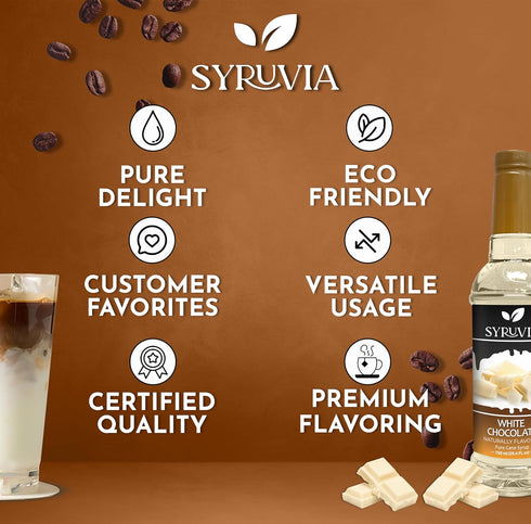 25.4 oz Syruvia Coffee Syrup, White Chocolate Flavored Syrup for Drinks, Lattes, and Desserts fl