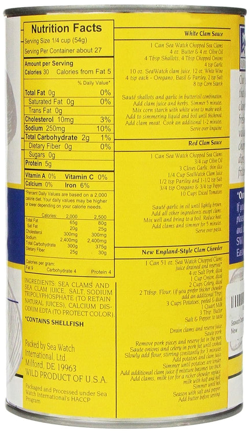Seawatch 51oz.Can Chopped Sea Clams Ready to Use