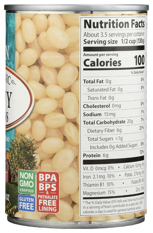 15 oz Eden Organic Navy Beans, Can, Dry, Organic, Pearl Haricot, Yankee Bean, Boston Bean, Non-GMO