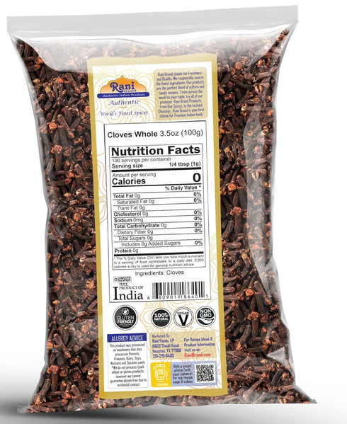 Rani Cloves Whole (Laung) 3.5oz (100g), Great for Food, Tea, Pomander Balls, Hand Selected, All Natural, Kosher, Vegan